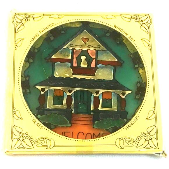 Joan Baker Welcome Suncatcher Window Home Cat Flowers Hearts - Picture 2 of 5